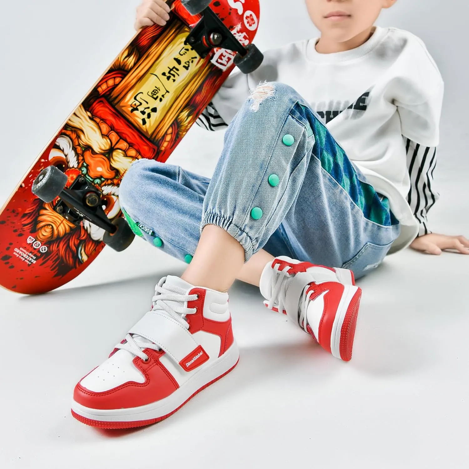 DimaiGlobal Kids Basketball Shoes Boys Girls High Top Sneakers for Youth Durable Sports Shoes Breathable Skate Shoes School Trainers