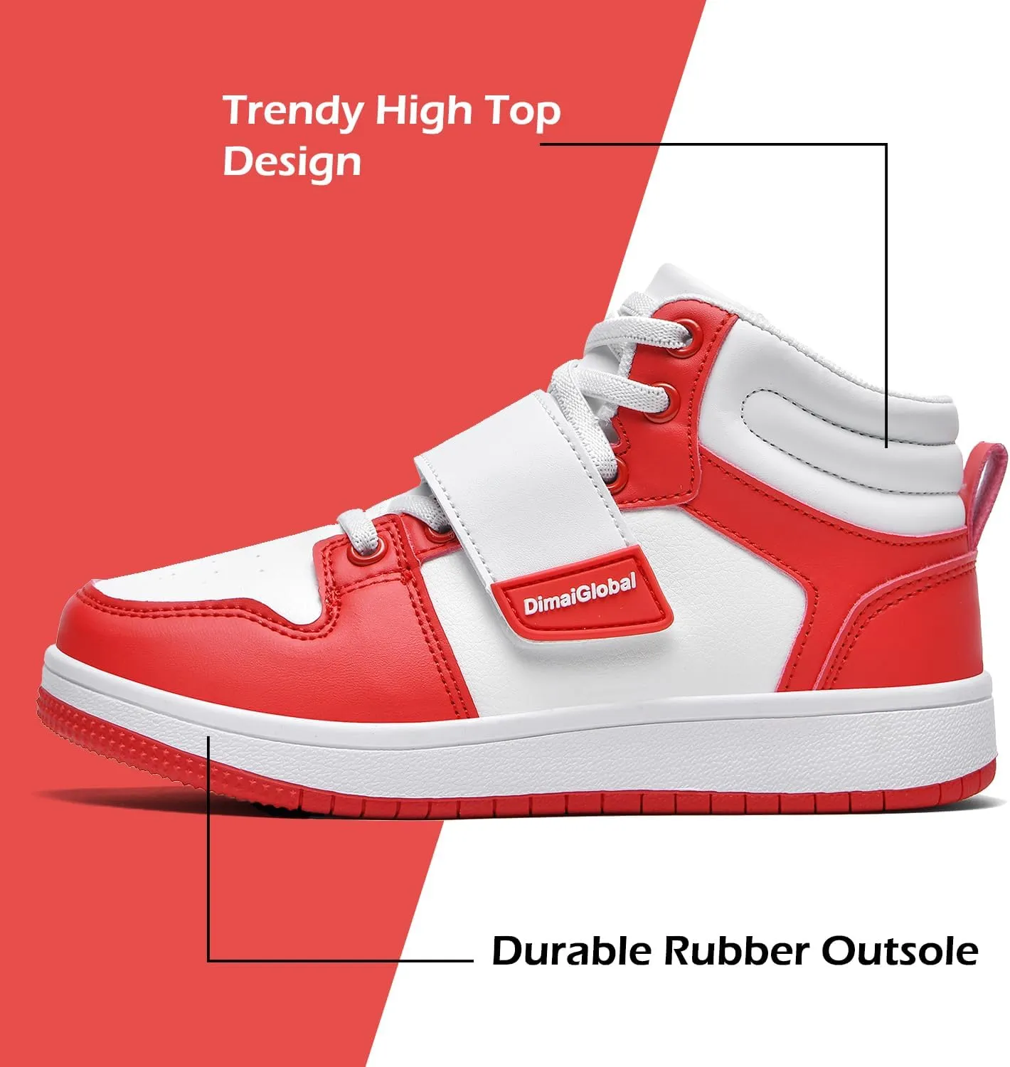 DimaiGlobal Kids Basketball Shoes Boys Girls High Top Sneakers for Youth Durable Sports Shoes Breathable Skate Shoes School Trainers