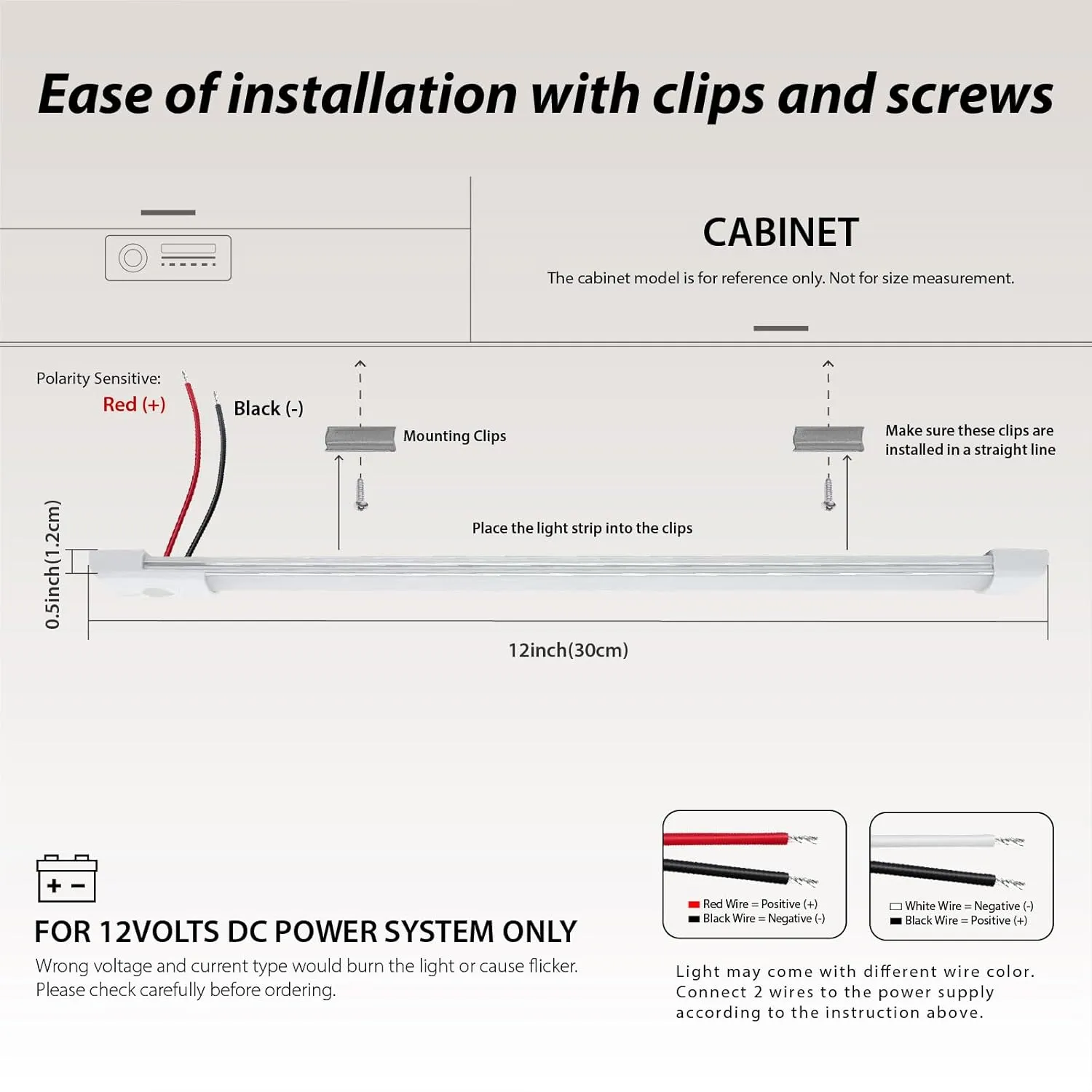 Dream Lighting 12V LED Under Cabinet Strip Light RV Interior Light with Switch 12inch Slim Line Lights - 5.4W, 6000K 2-Phased White Lighting (1 Light)