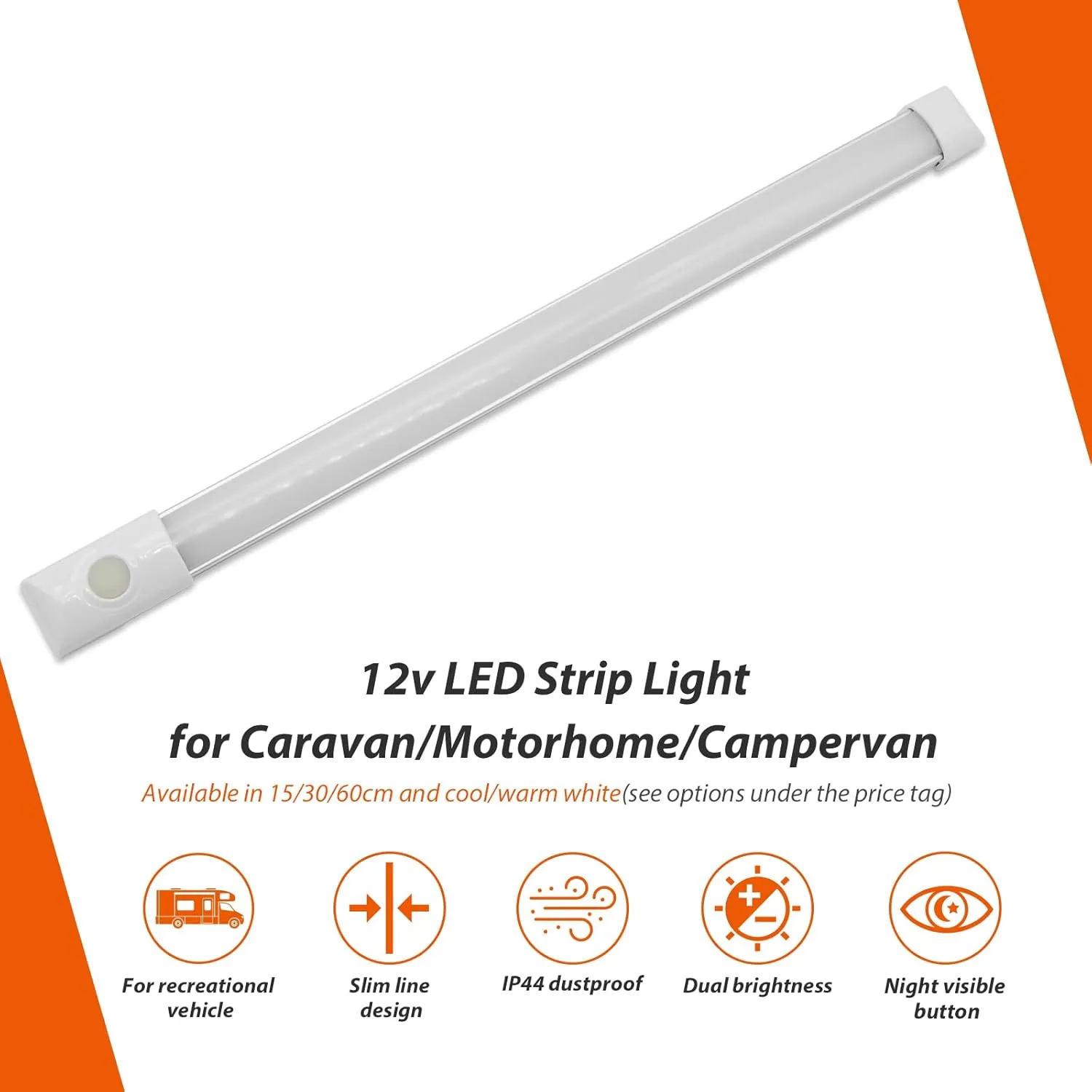 Dream Lighting 12V LED Under Cabinet Strip Light RV Interior Light with Switch 12inch Slim Line Lights - 5.4W, 6000K 2-Phased White Lighting (1 Light)