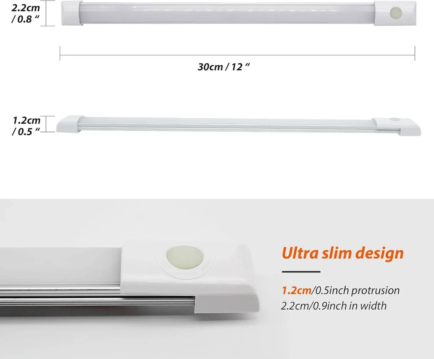 Dream Lighting 12V LED Under Cabinet Strip Light RV Interior Light with Switch 12inch Slim Line Lights - 5.4W, 6000K 2-Phased White Lighting (1 Light)