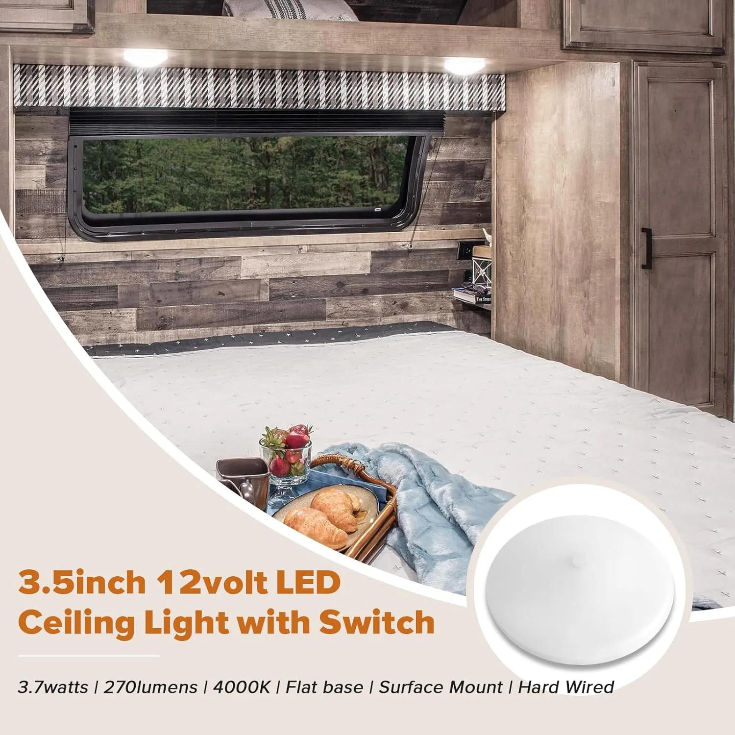 Dream lighting RV Interior LED Lights 12volt Led Dome Ceiling Light with Switch 3.5inch 4000K White Lighting, Pack of 4