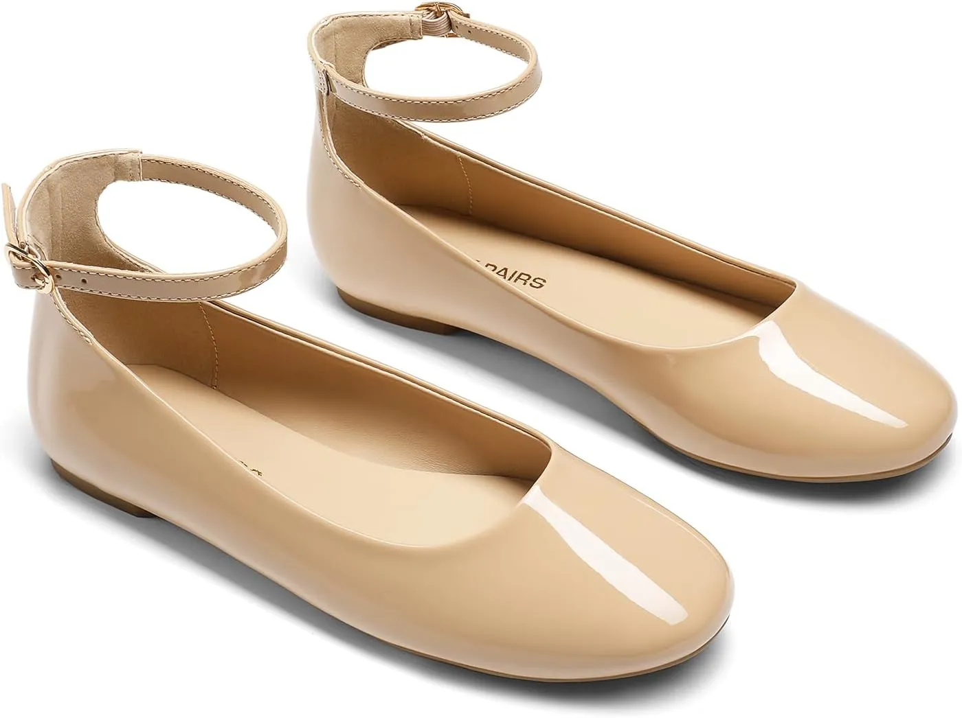 DREAM PAIRS Women's Dressy Ballet Flats Shoes Round Toe Comfortable Ankle Strap Patent Ballerina Flats Shoes