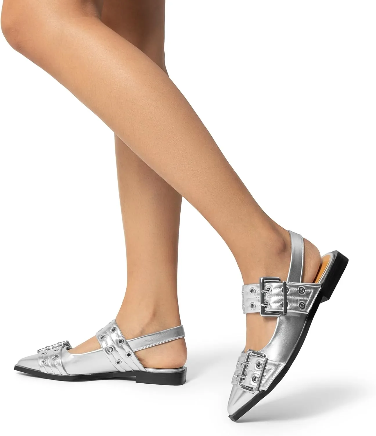 DREAM PAIRS Women's Slingback Ballet Flats, Pointed Toe Buckle Comfortable Dress Slip-on Flat Shoes