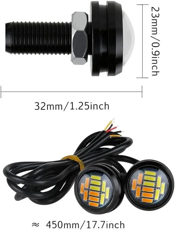 Eagle Eye LED Lights, Amber White Ultra Thin 23mm 12SMD Daytime Running Lights Reverse Turn Signal Light Tail Backup Lights Marker Lights for Car Motorcycle Truck Boat (Black Shell,10PCS)