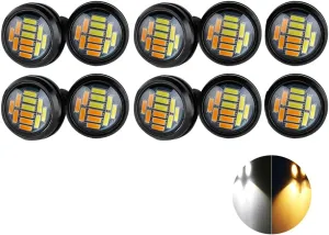 Eagle Eye LED Lights, Amber White Ultra Thin 23mm 12SMD Daytime Running Lights Reverse Turn Signal Light Tail Backup Lights Marker Lights for Car Motorcycle Truck Boat (Black Shell,10PCS)