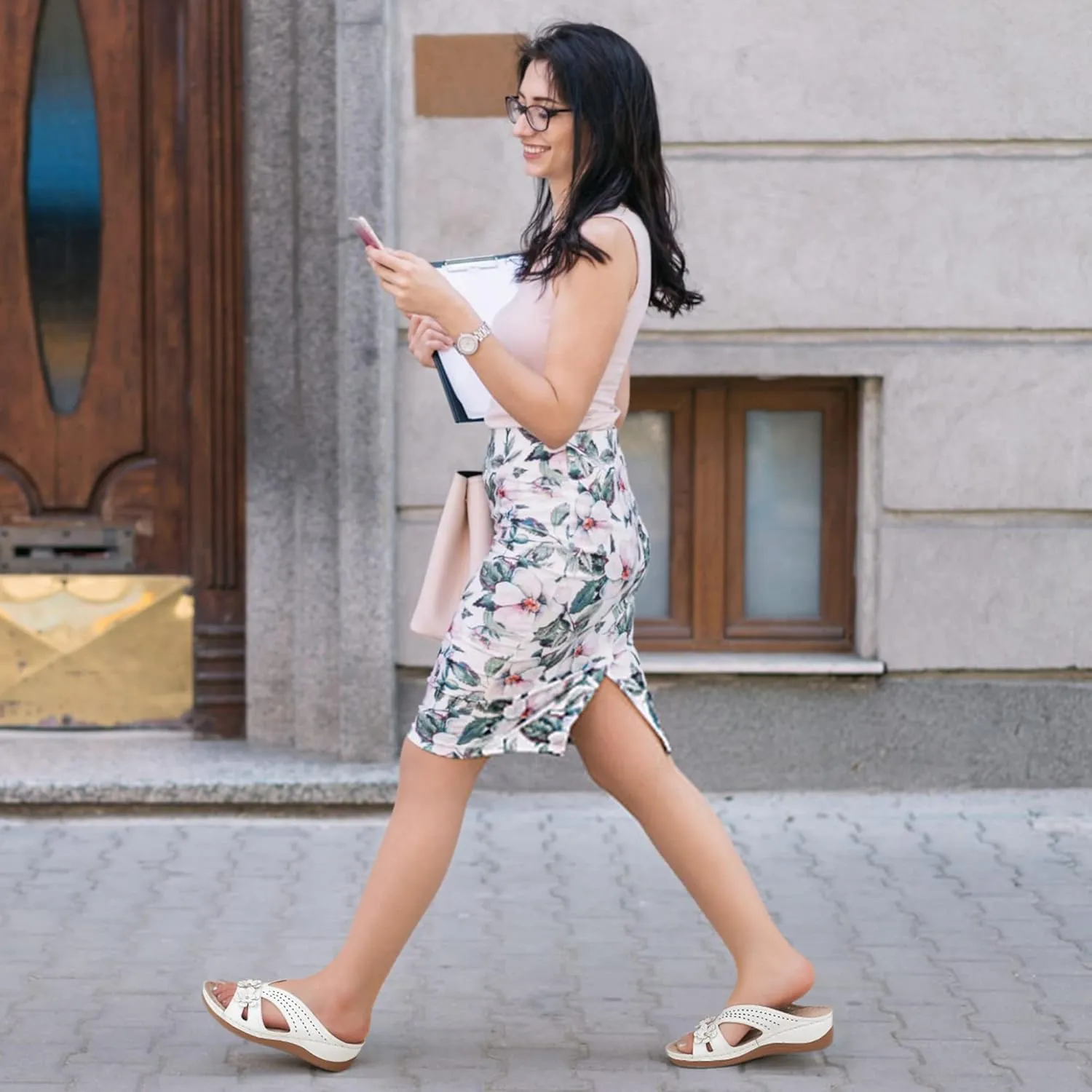 Ecetana Sandals for Women Wedge Shoes: Slip On Dressy Summer Comfortable Slides Sandals Lightweight Memory Foam Platform Shoes