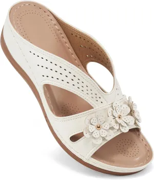Ecetana Sandals for Women Wedge Shoes: Slip On Dressy Summer Comfortable Slides Sandals Lightweight Memory Foam Platform Shoes