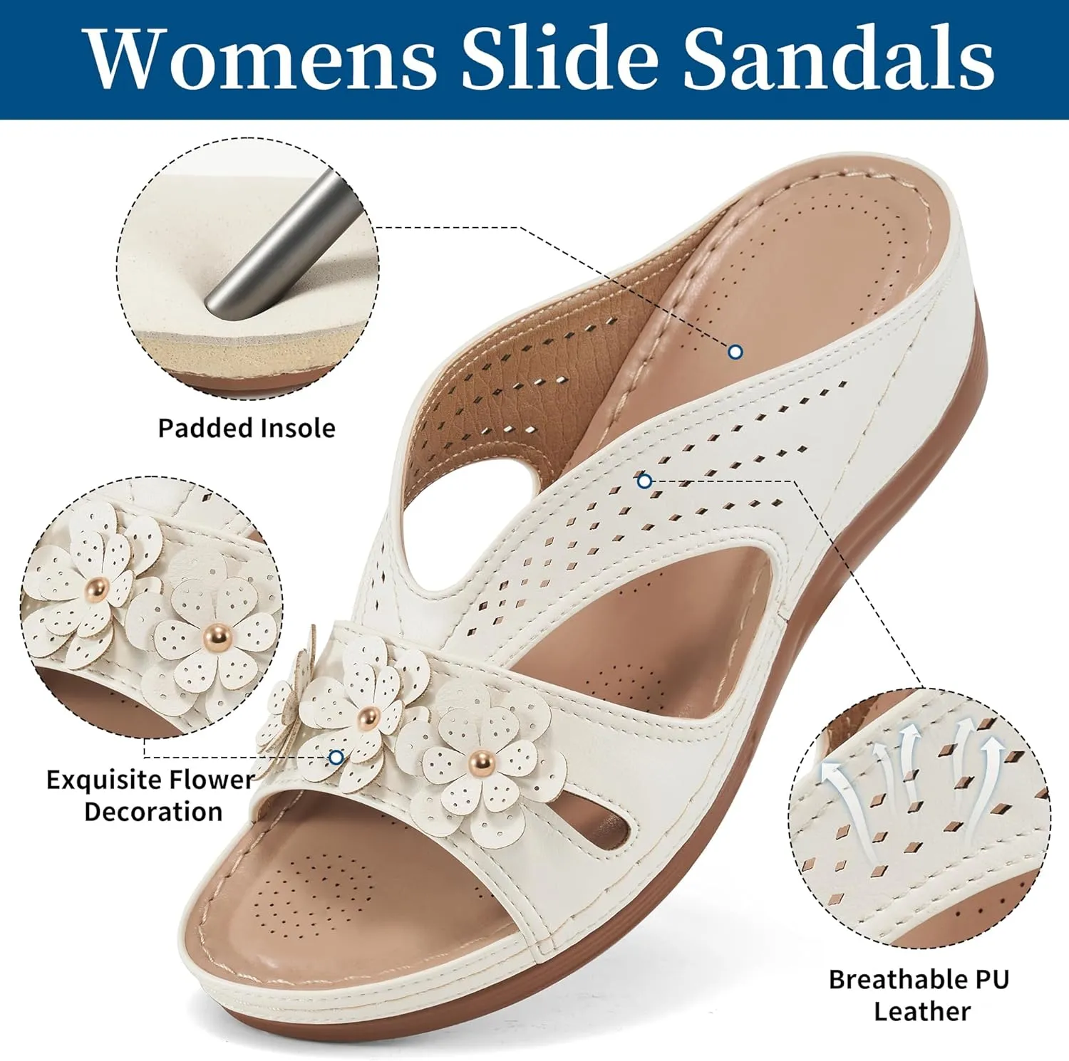 Ecetana Sandals for Women Wedge Shoes: Slip On Dressy Summer Comfortable Slides Sandals Lightweight Memory Foam Platform Shoes