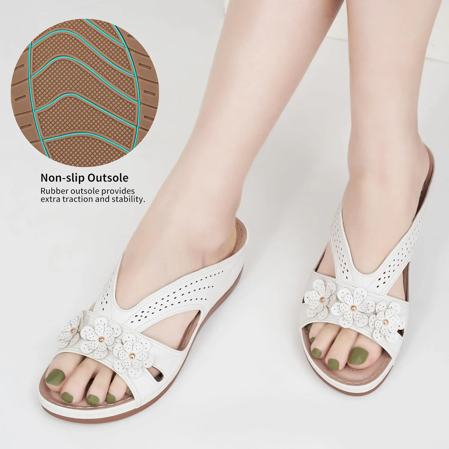 Ecetana Sandals for Women Wedge Shoes: Slip On Dressy Summer Comfortable Slides Sandals Lightweight Memory Foam Platform Shoes