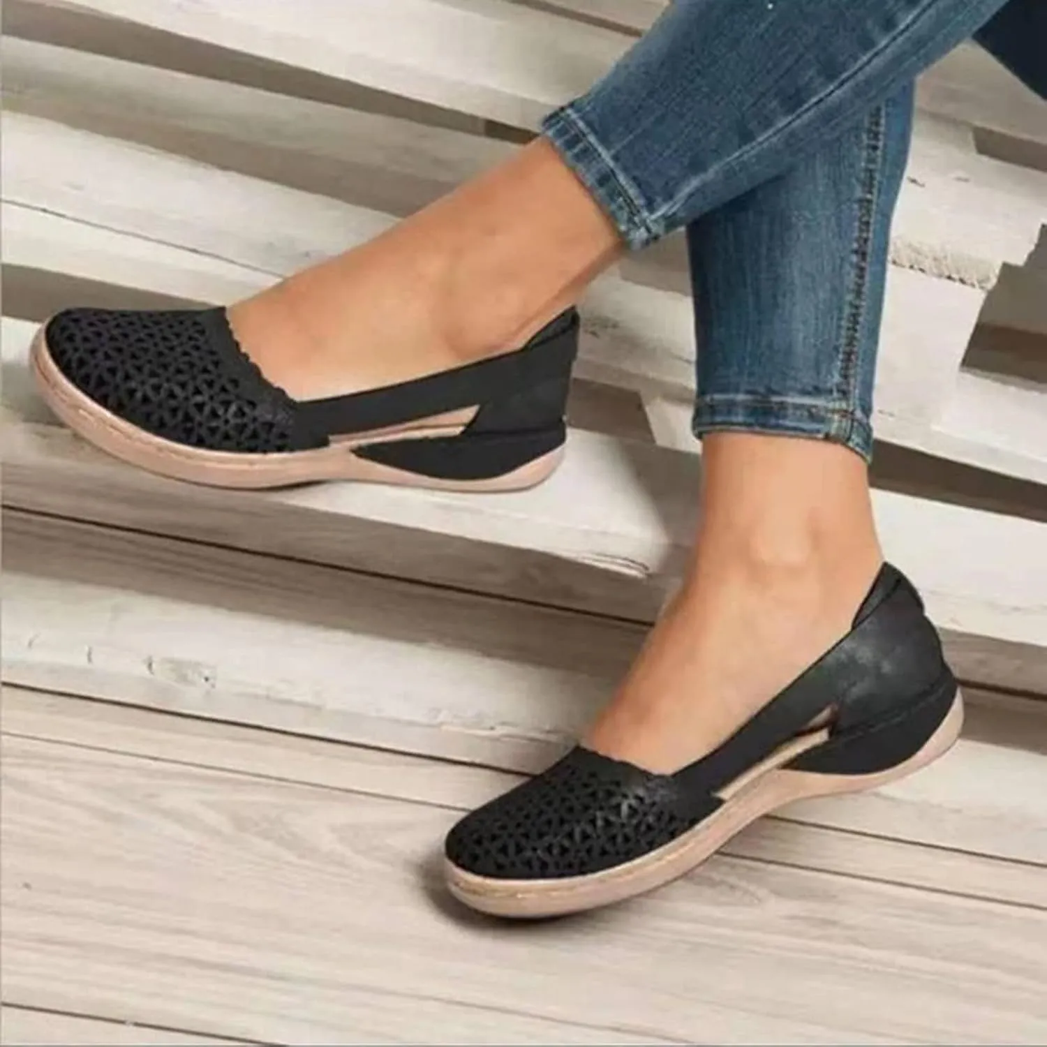 Eduavar Summer Sandals for Women, Summer Sandals for Women 2023 Mule Hollow Out Slip On Shoes Orthotic Wedge Sandals