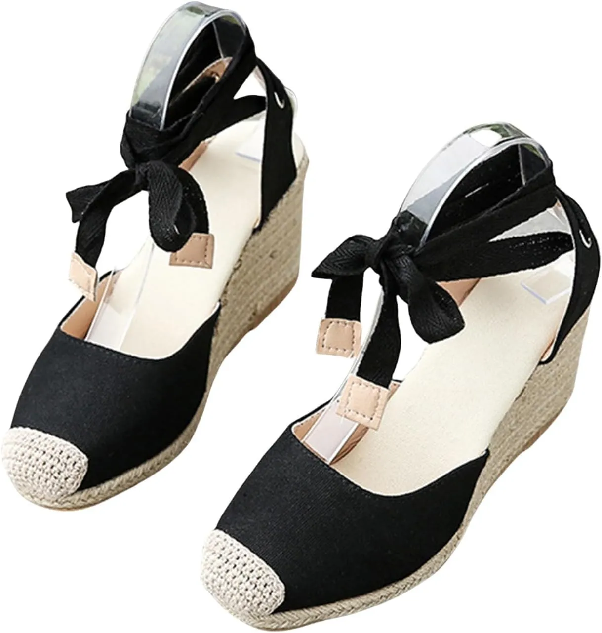 Espadrilles Wedge Sandals for Women Platform Closed Toe Ankle Strap Lace Up Summer Sandals Arch Support Walking Sandal Comfortable Orthopedic Slippers Dressy Beach Slippers