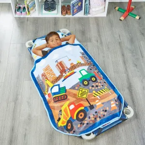 EVERYDAY KIDS Cute Preschooler and Toddler Cot Nap Mat for Home, Daycare, Preschool and Kindergarten; Easy to Roll Sleeping Mat with Elastic Straps, Pillow and Blanket