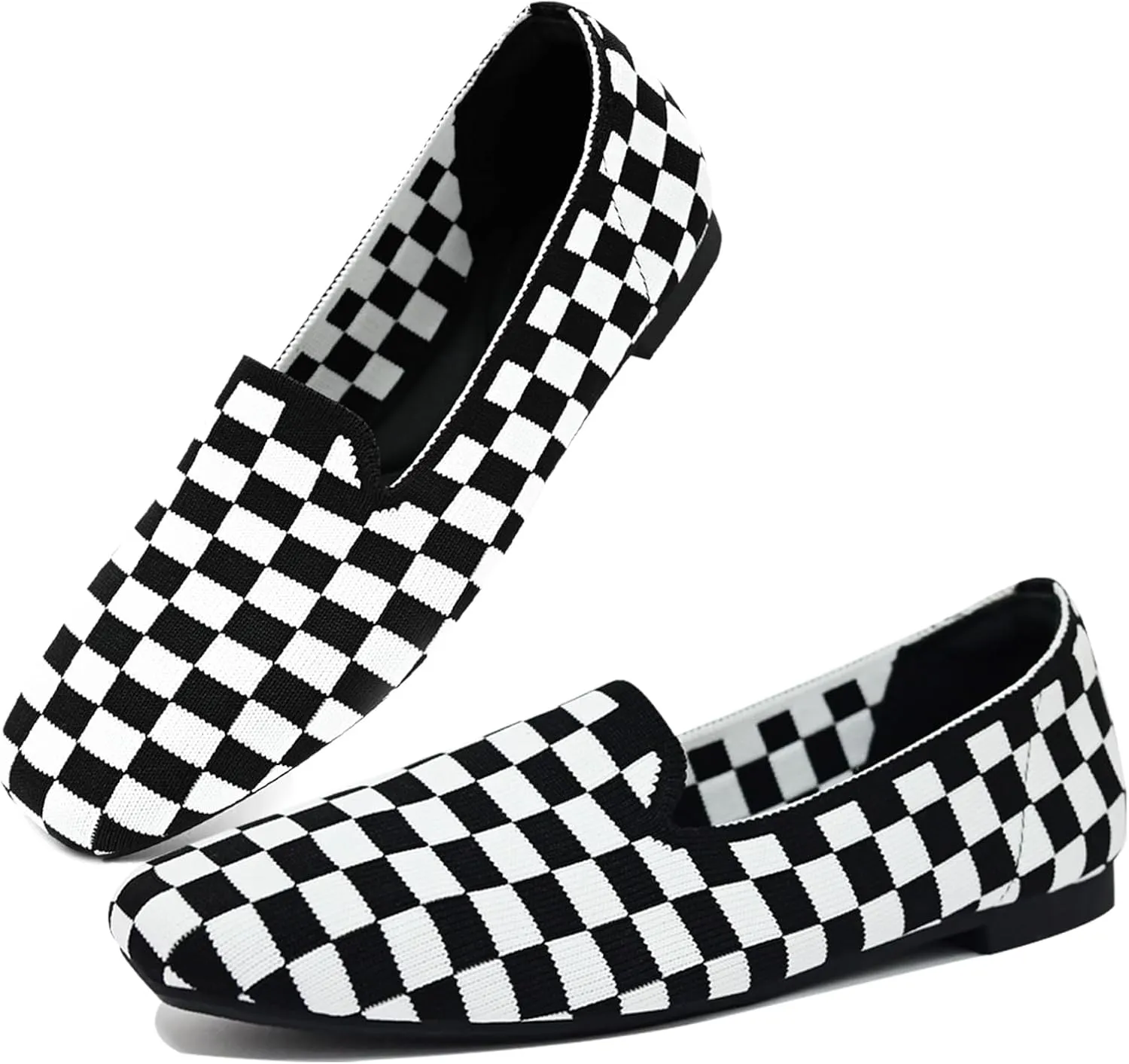 Flat Shoes for Women with Mesh Knitted Square Toe Ballet Flats Soft Slip On Walking Shoes Comfortable Office Shoes