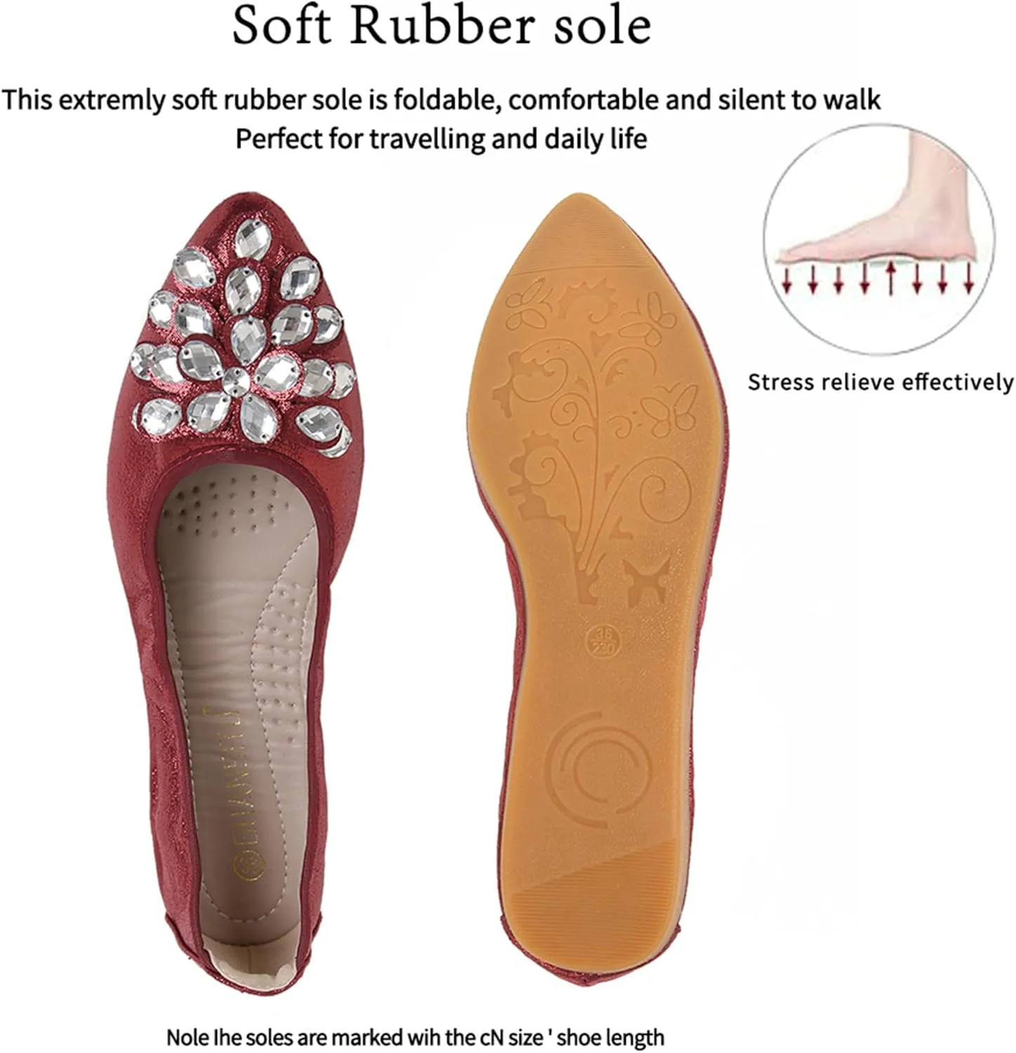 Flats Shoes for Women Rhinestone Wedding Ballerina Shoes Foldable Sparkly Comfort Slip on Flat Dressy Flats