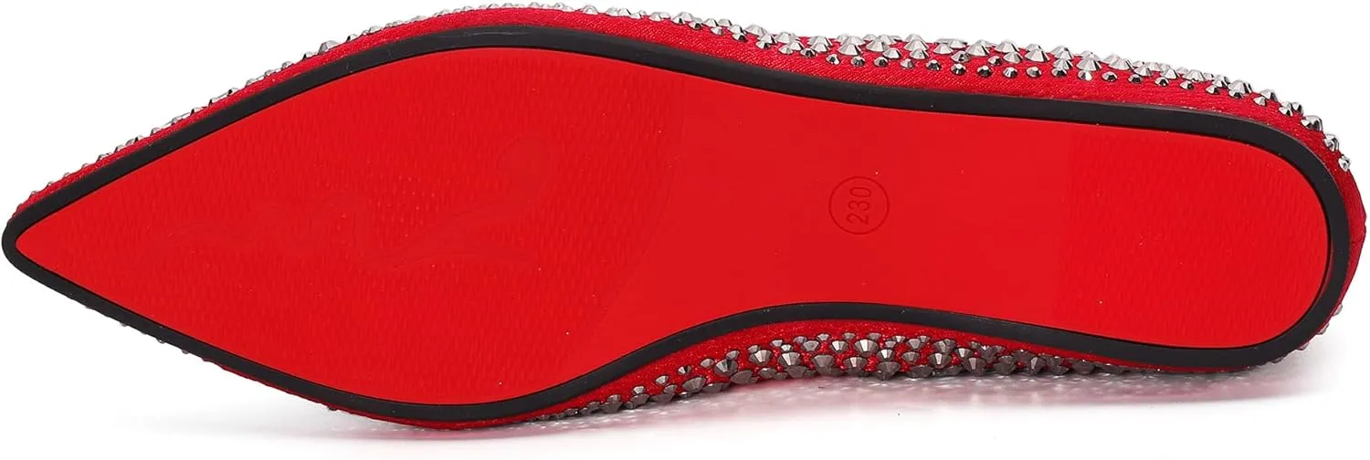 Flats Shoes Women Rhinestone Pointed Head Ballet Flats Comfortable Soft Memory Foam Insole Flat Shoes for Women Comfortable Dress Shoes