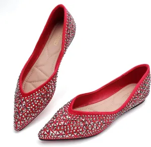 Flats Shoes Women Rhinestone Pointed Head Ballet Flats Comfortable Soft Memory Foam Insole Flat Shoes for Women Comfortable Dress Shoes