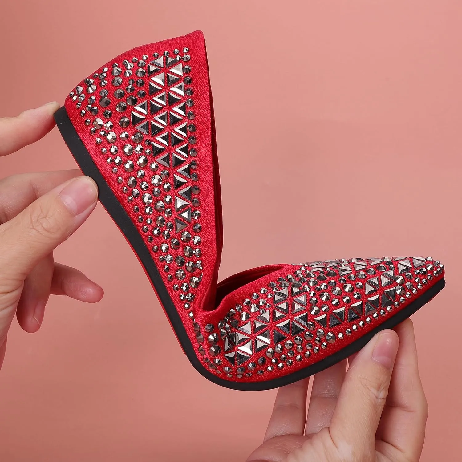 Flats Shoes Women Rhinestone Pointed Head Ballet Flats Comfortable Soft Memory Foam Insole Flat Shoes for Women Comfortable Dress Shoes
