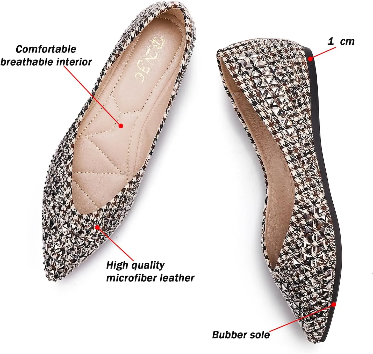 Flats Shoes Women Rhinestone Pointed Head Ballet Flats Comfortable Soft Memory Foam Insole Flat Shoes for Women Comfortable Dress Shoes