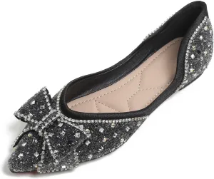Flats Shoes Women Rhinestone Wedding Flats Comfort Pointed Toe Ballet Flat Shoe Low Heel Dress Shoes Sparkly Flats for Women