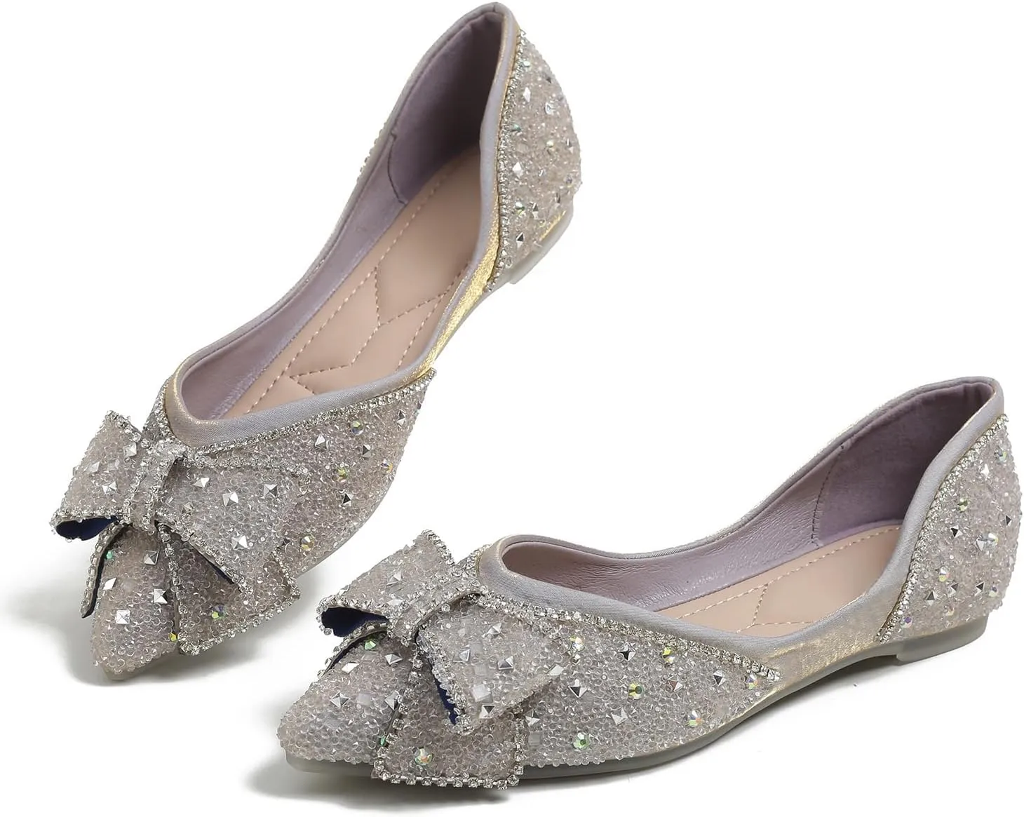 Flats Shoes Women Rhinestone Wedding Flats Comfort Pointed Toe Ballet Flat Shoe Low Heel Dress Shoes Sparkly Flats for Women