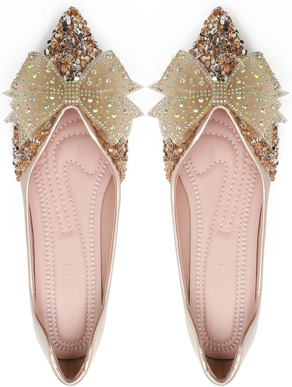Flats Shoes Women Rhinestone Wedding Flats Comfort Pointed Toe Ballet Flat Shoe Low Heel Dress Shoes Sparkly Flats for Women