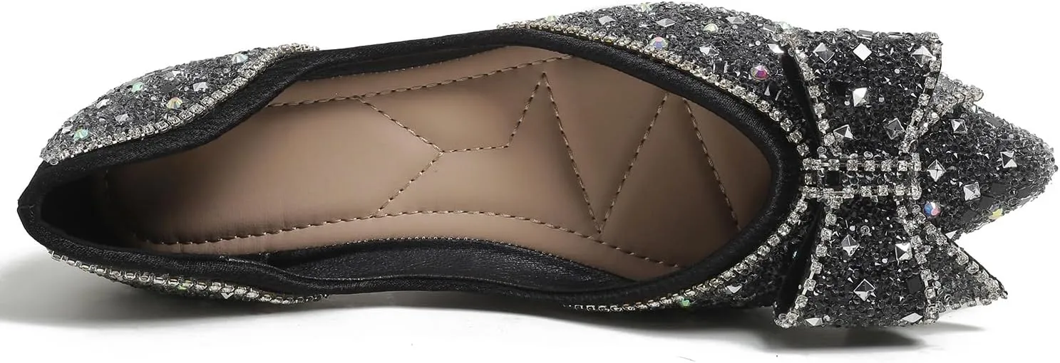 Flats Shoes Women Rhinestone Wedding Flats Comfort Pointed Toe Ballet Flat Shoe Low Heel Dress Shoes Sparkly Flats for Women