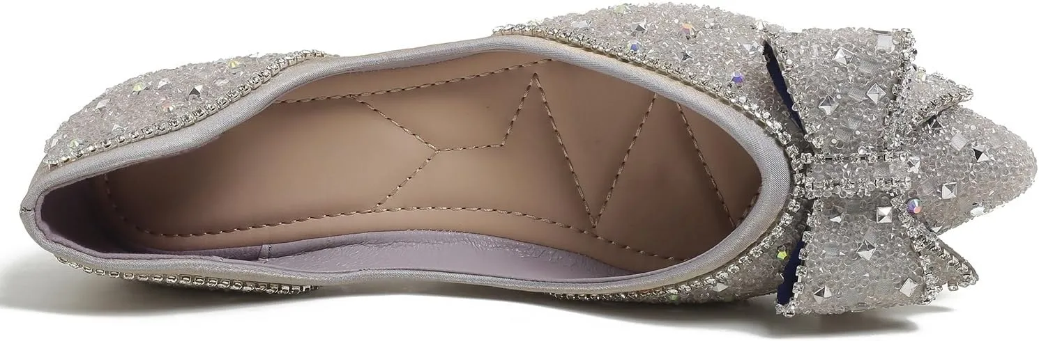 Flats Shoes Women Rhinestone Wedding Flats Comfort Pointed Toe Ballet Flat Shoe Low Heel Dress Shoes Sparkly Flats for Women