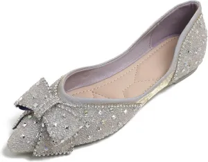 Flats Shoes Women Rhinestone Wedding Flats Comfort Pointed Toe Ballet Flat Shoe Low Heel Dress Shoes Sparkly Flats for Women