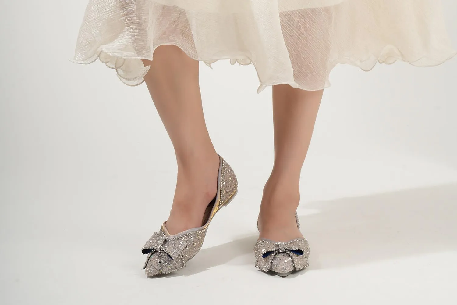 Flats Shoes Women Rhinestone Wedding Flats Comfort Pointed Toe Ballet Flat Shoe Low Heel Dress Shoes Sparkly Flats for Women