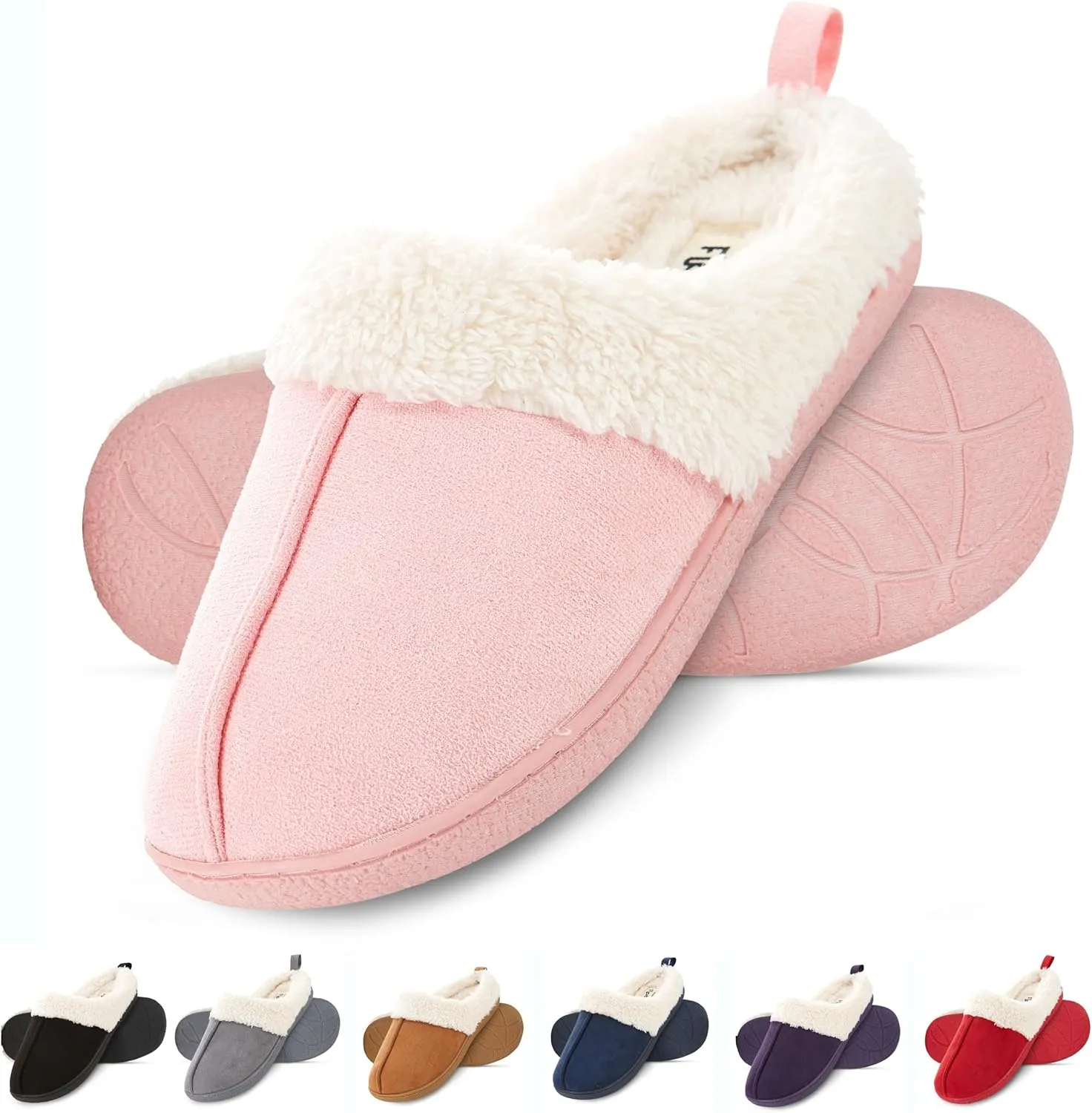 Floopi House Slippers for Women, Fur Lined Clog Womens Slippers Cozy Memory Foam with Indoor & Outdoor Anti Skid Sole
