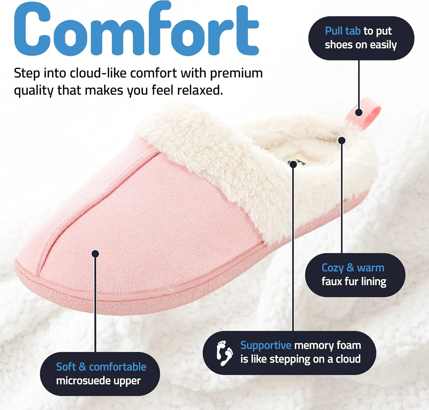 Floopi House Slippers for Women, Fur Lined Clog Womens Slippers Cozy Memory Foam with Indoor & Outdoor Anti Skid Sole