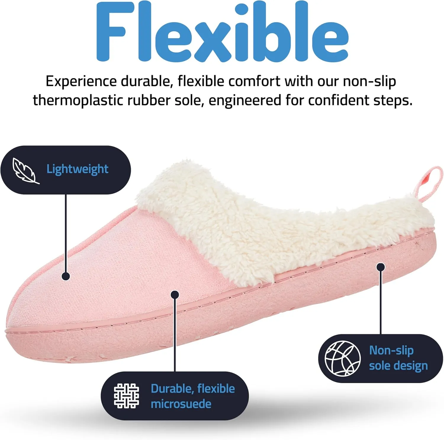 Floopi House Slippers for Women, Fur Lined Clog Womens Slippers Cozy Memory Foam with Indoor & Outdoor Anti Skid Sole