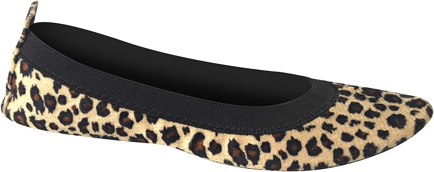 Foldable Ballet Flats Shoes,Portable Comfortable Roll Up Travel Shoes with Carry Purse & Carry Bag with a Solid Sole,Colours Black,Silver,Champagne and Leopard