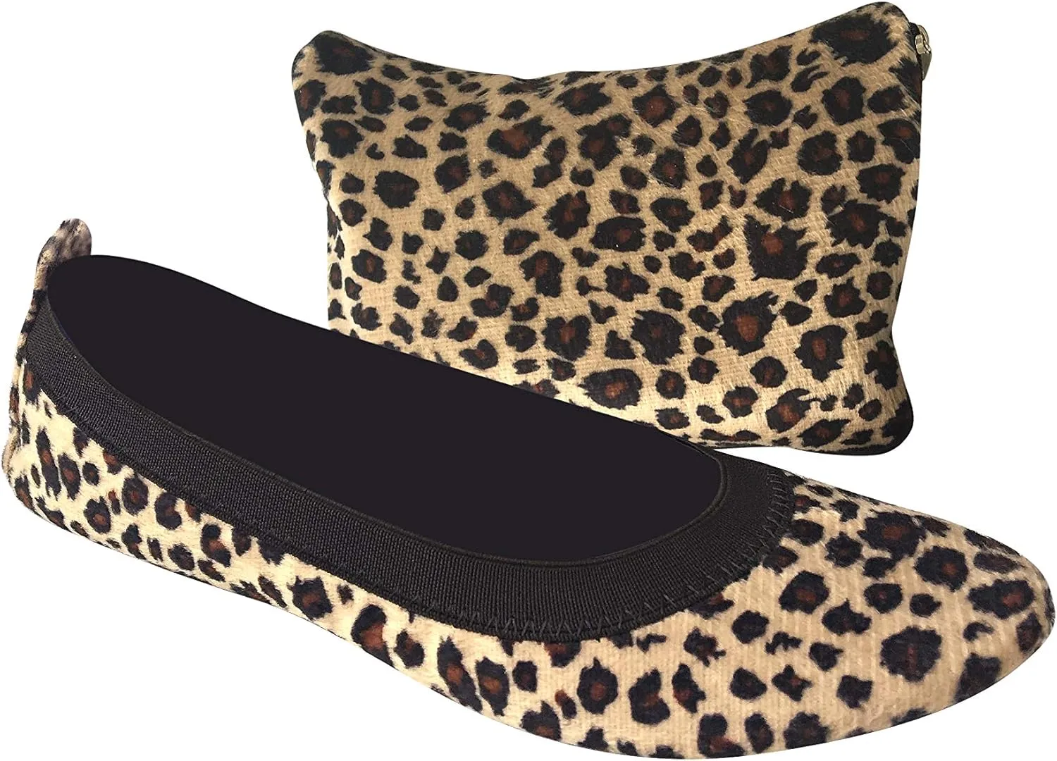 Foldable Ballet Flats Shoes,Portable Comfortable Roll Up Travel Shoes with Carry Purse & Carry Bag with a Solid Sole,Colours Black,Silver,Champagne and Leopard