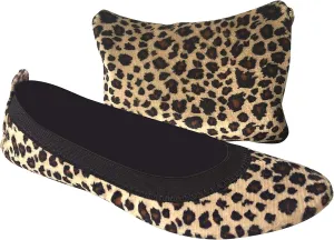 Foldable Ballet Flats Shoes,Portable Comfortable Roll Up Travel Shoes with Carry Purse & Carry Bag with a Solid Sole,Colours Black,Silver,Champagne and Leopard