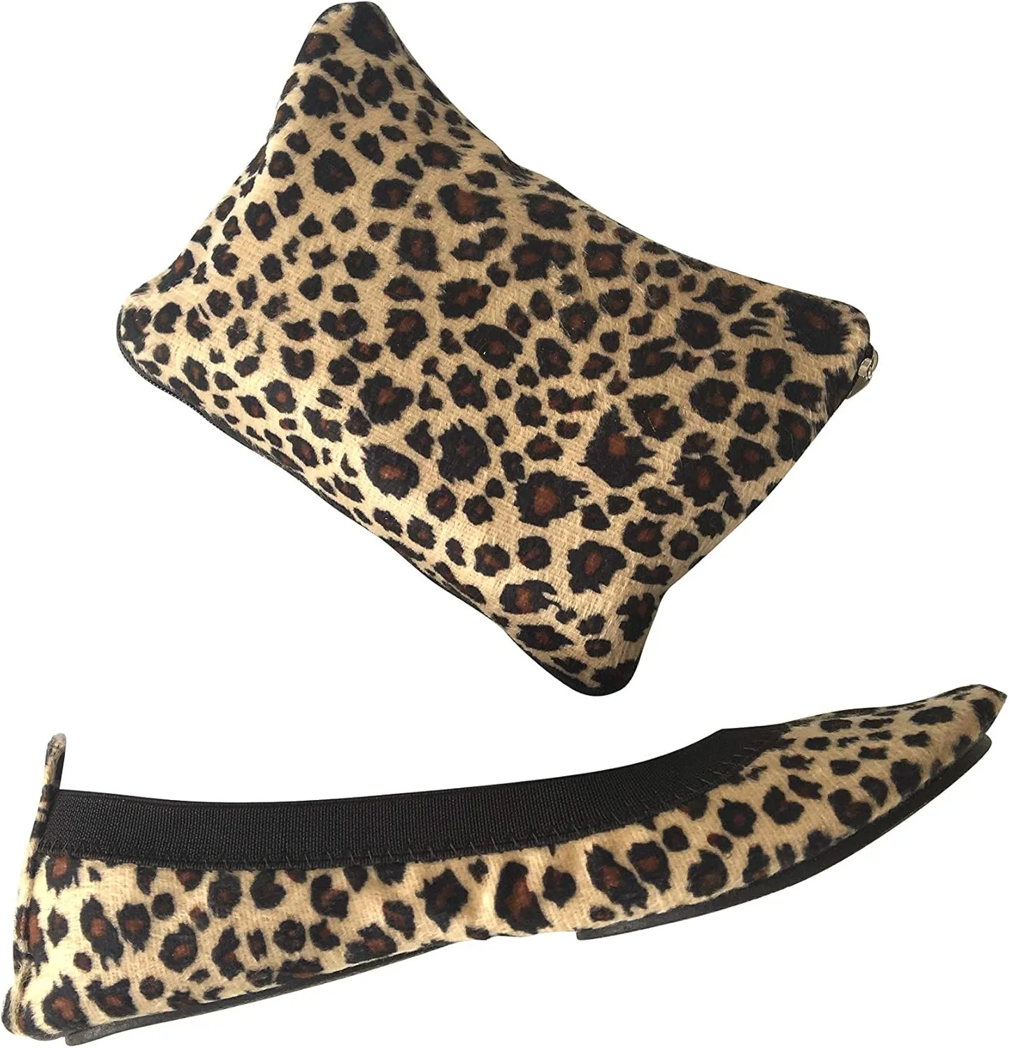 Foldable Ballet Flats Shoes,Portable Comfortable Roll Up Travel Shoes with Carry Purse & Carry Bag with a Solid Sole,Colours Black,Silver,Champagne and Leopard