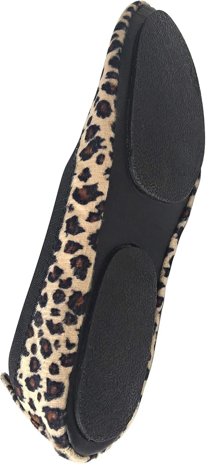 Foldable Ballet Flats Shoes,Portable Comfortable Roll Up Travel Shoes with Carry Purse & Carry Bag with a Solid Sole,Colours Black,Silver,Champagne and Leopard