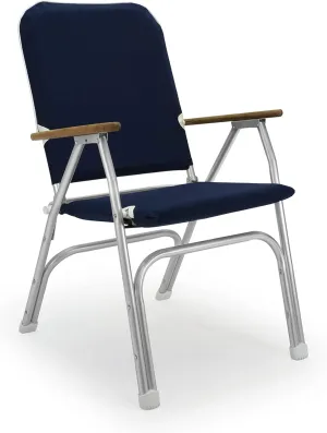FORMA MARINE Boat Chair Navy Blue Large Padded Deck Folding Marine Aluminum Teak Armrests Furniture Venus V100NB