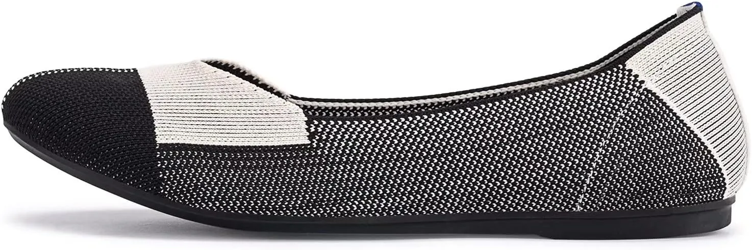Frank Mully Women’s Ballet Flat Shoes Knit Dress Shoes Round Toe Slip On Ballerina Walking Flats Shoes for Woman Low Wedge Comfort Soft