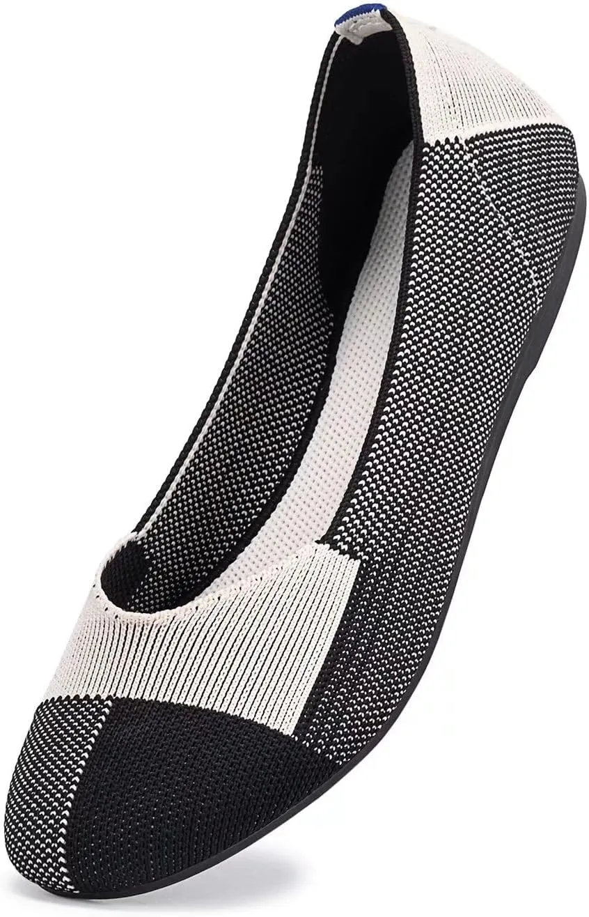 Frank Mully Women’s Ballet Flat Shoes Knit Dress Shoes Round Toe Slip On Ballerina Walking Flats Shoes for Woman Low Wedge Comfort Soft