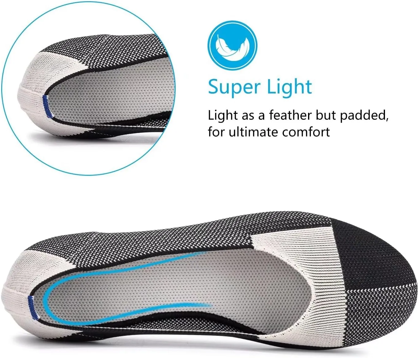 Frank Mully Women’s Ballet Flat Shoes Knit Dress Shoes Round Toe Slip On Ballerina Walking Flats Shoes for Woman Low Wedge Comfort Soft
