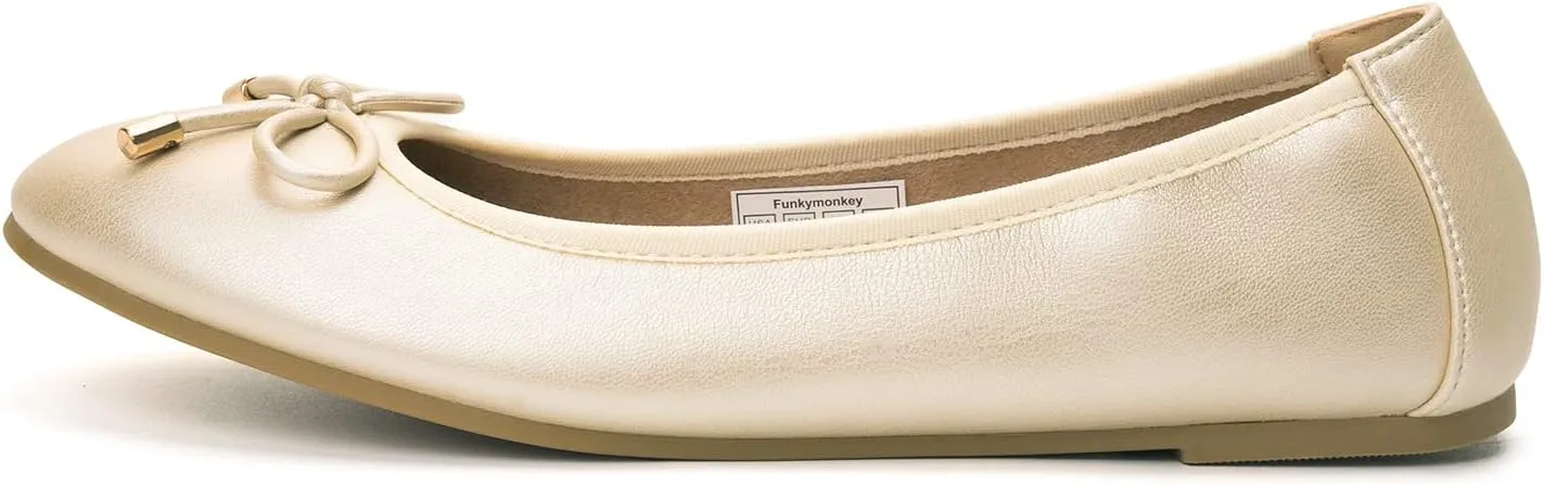 FUNKYMONKEY Women's Ballet Flats Dress Casual Slip-on Bow Round Toe Walking Shoes