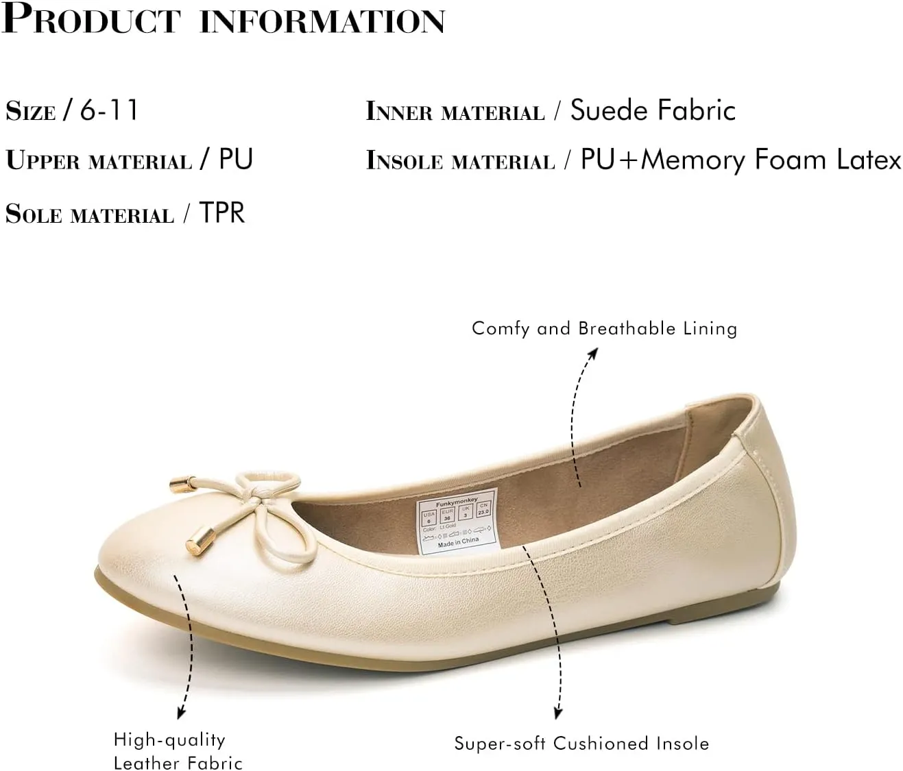 FUNKYMONKEY Women's Ballet Flats Dress Casual Slip-on Bow Round Toe Walking Shoes