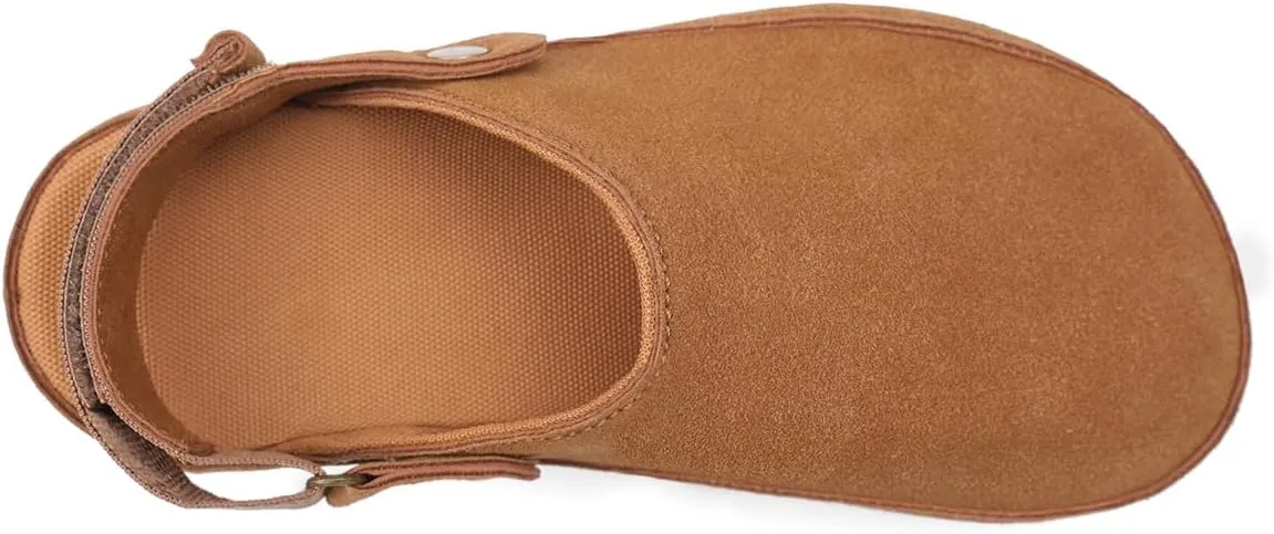 Genuine Suede Adjustable Platform Clogs with Strap Comfy Memory Foam Arch Support Mule Goldenstar Clogs Women Indoor Outdoor
