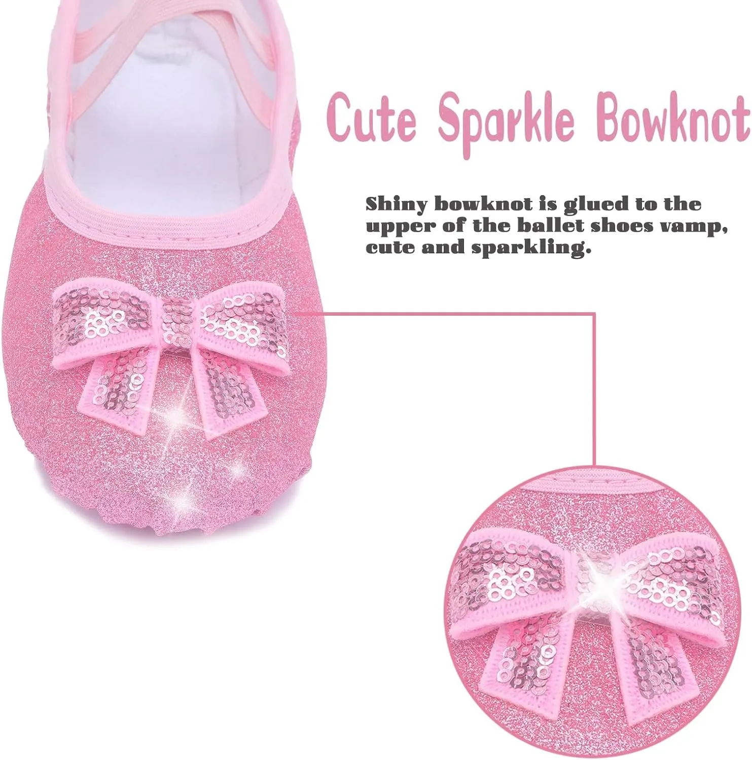 Girls Ballet Shoes Glitter Split-Sole Dance Slippers Toddler Kid Practice Shoes Flats Soft Lightweight with Elastic Laces for Performance Gymnastics Yoga