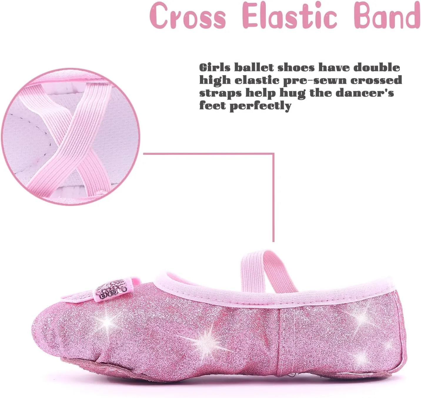 Girls Ballet Shoes Glitter Split-Sole Dance Slippers Toddler Kid Practice Shoes Flats Soft Lightweight with Elastic Laces for Performance Gymnastics Yoga