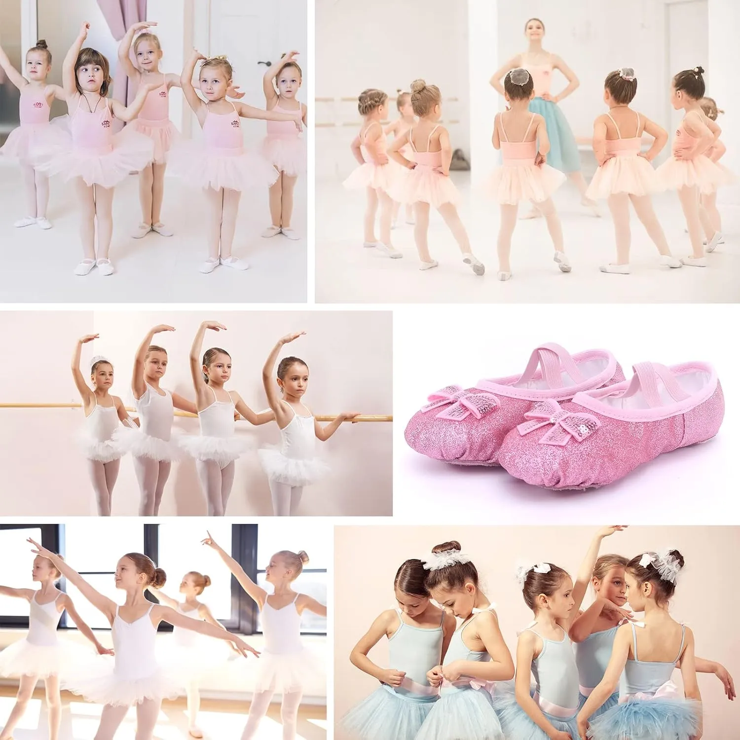 Girls Ballet Shoes Glitter Split-Sole Dance Slippers Toddler Kid Practice Shoes Flats Soft Lightweight with Elastic Laces for Performance Gymnastics Yoga