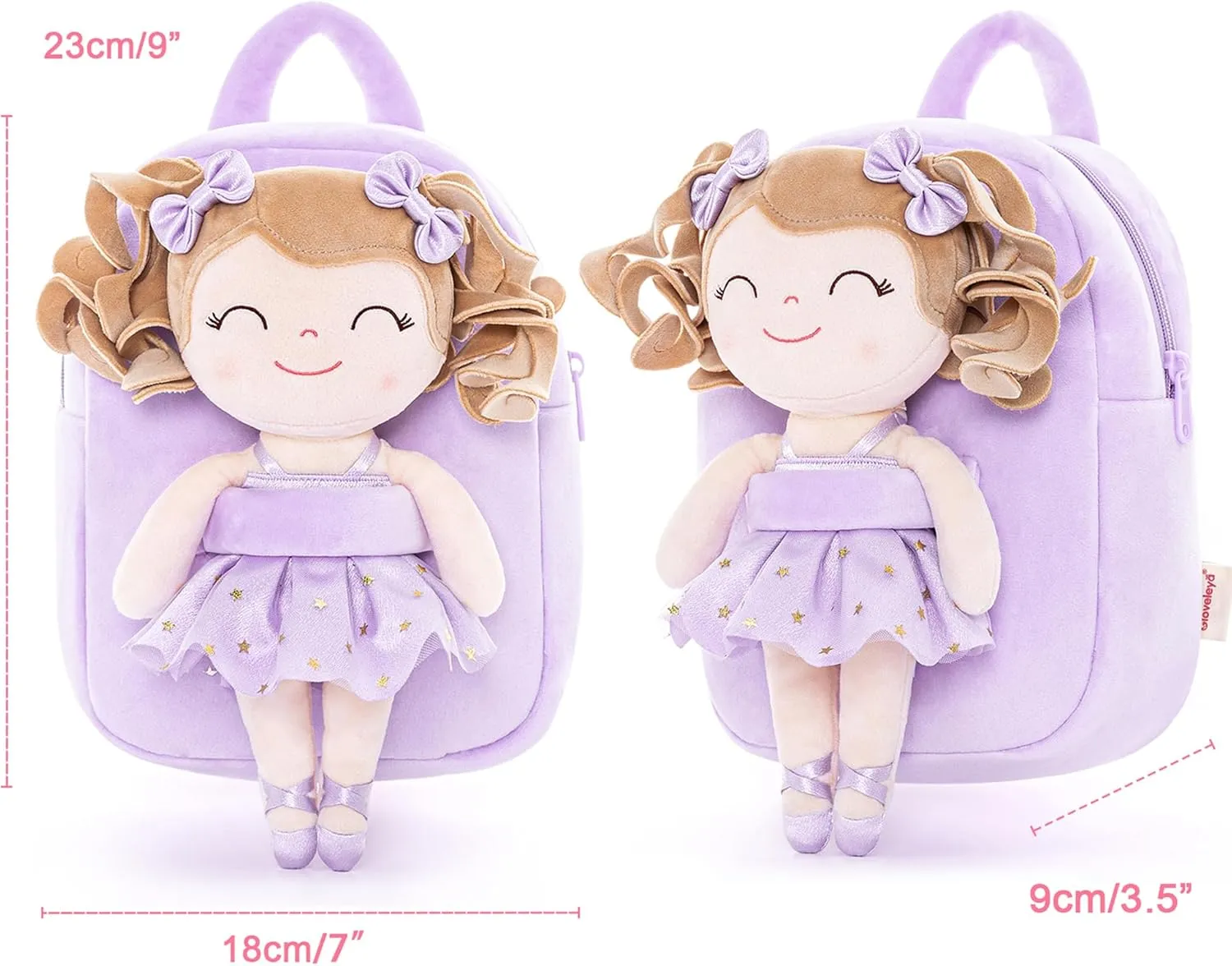Gloveleya Toddler Backpack Baby Ballerina Girl Gifts Plush Curly Hair Ballet Backpack - White Purple 9 inches