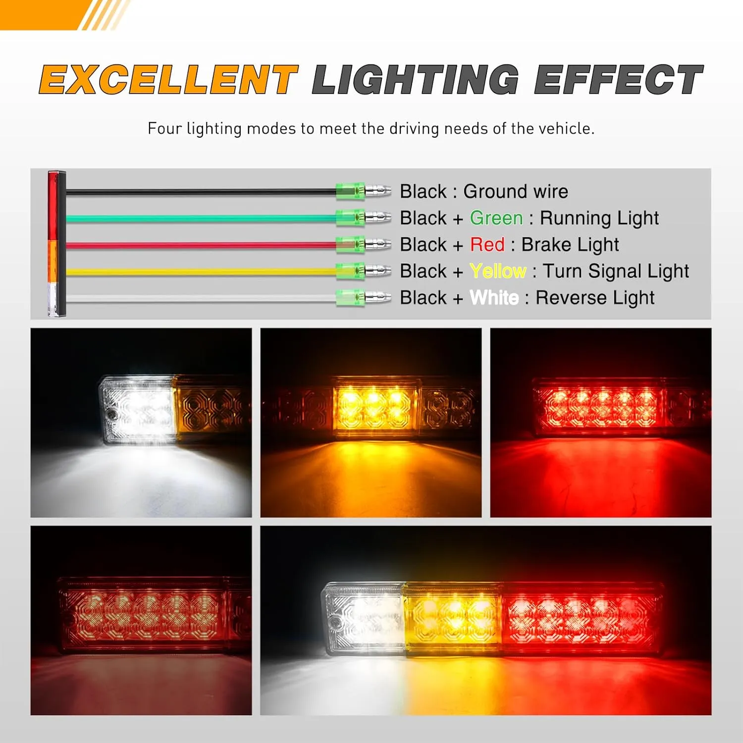 GOOACC 20 LED Trailer Light Kit 2PCS Running Stop Brake Turn Signals Reverse Tail Lights Studs Mounted Waterproof For 10-30v Truck RV UTV Camper Van Boat